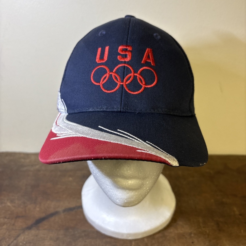 USA Olympics Strapback Cap 100% Cotton Mat Hat Patriotic Red White Blue